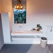 Mondiaz Alan DLux planchet 150cm met wastafel links zonder kraangat ostra