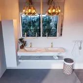 Mondiaz Alan DLux planchet 150cm met wastafel dubbel 2 kraangaten frappe