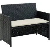 vidaXL Tuinbank 2-zits met kussens poly rattan zwart