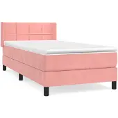 DKD Home Decor Boxspring met matras fluweel roze 90x200 cm