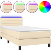 vidaXL Boxspring met matras en LED stof crèmekleurig 100x200 cm
