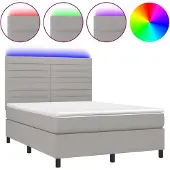 vidaXL Boxspring met matras en LED stof lichtgrijs 140x190 cm