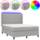 vidaXL Boxspring met matras en LED stof lichtgrijs 140x190 cm