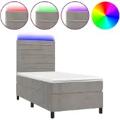 vidaXL Boxspringbed met matras en LED-verlichting, lichtgrijs, 100x200 cm, fluweel