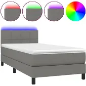 vidaXL Boxspringbed met matras en LED-verlichting, donkergrijs, 90x190 cm, gestoffeerd