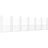 vidaXL Gabionenmand, U-vormig, met 7 stalen palen, 740x20x200 cm