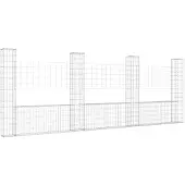 vidaXL Schanskorf U-vormig met 4 palen 380x20x150 cm ijzer