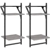 vidaXL Wandschappen 2-laags met stangen 2 st 30x25x65 cm grijs sonoma