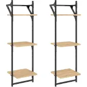 vidaXL Wandschappen 3-laags met stangen 2 st 30x25x100 cm sonoma eiken