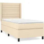 vidaXL Boxspring met matras stof crèmekleurig 100x200 cm