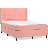 vidaXL Boxspring met matras fluweel roze 140x190 cm