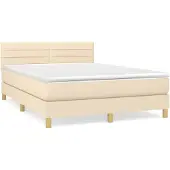 vidaXL Boxspring met matras stof crèmekleurig 140x200 cm