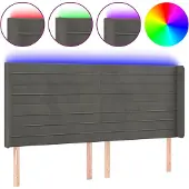 vidaXL Hoofdbord LED 203x16x118/128 cm fluweel donkergrijs