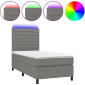 vidaXL Boxspring met matras en LED stof donkergrijs 90x190 cm