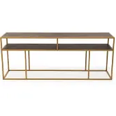 STALUX Side-table 'Teun' 200cm, kleur goud / lederlook bruin