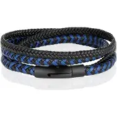 LGT JWLS Armband Dubbel Gevlochten Leer - Zwart Blauw-21cm