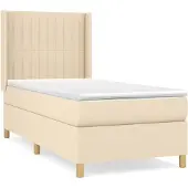 vidaXL Boxspring met matras stof crèmekleurig 100x200 cm