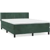 vidaXL Boxspring met matras fluweel donkergroen 140x190 cm