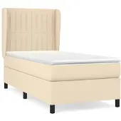vidaXL Boxspring met matras stof crèmekleurig 100x200 cm