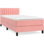 vidaXL Boxspring met matras fluweel roze 100x200 cm