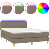 vidaXL Boxspring met matras en LED stof taupe 140x190 cm