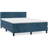 vidaXL Boxspring met matras fluweel donkerblauw 140x200 cm