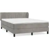 vidaXL Boxspring met matras fluweel lichtgrijs 140x190 cm