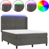 vidaXL Boxspring met matras en LED fluweel donkergrijs 140x200 cm