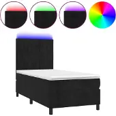 vidaXL Boxspringbed met matras en LED-verlichting, zwart, 90x200 cm, fluweel