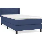 vidaXL Boxspring met matras stof blauw 90x200 cm