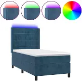 vidaXL Boxspringbed met matras en LED-verlichting, donkerblauw, 90x200 cm, fluweel