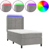 vidaXL Boxspring met matras en LED fluweel lichtgrijs 80x200 cm