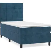 vidaXL Boxspring met matras fluweel donkerblauw 90x190 cm