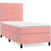 vidaXL Boxspring met matras fluweel roze 90x190 cm