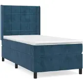 vidaXL Boxspring met matras fluweel donkerblauw 100x200 cm