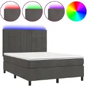 vidaXL Boxspring met matras en LED fluweel donkergrijs 140x200 cm