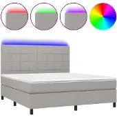vidaXL Boxspring met matras en LED stof lichtgrijs 160x200 cm