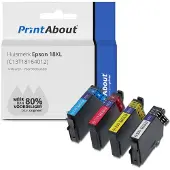 PrintAbout Inktcartridge 18XL (C13T18164012) 4-kleuren Multipack Hoge capaciteit geschikt voor Epson