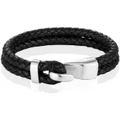 Mendes Jewelry Roestvrijstalen en Echt Lederen Heren Armband in Zwart en Zilver-23cm
