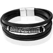 Mendes Jewelry Heren Armband - Stijlvol Zwart Leder met Zilveraccenten-23cm