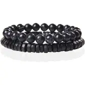 Memphis Stacked Armband - Hout & Howliet Zwart-19cm