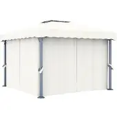 vidaXL Prieel met gordijn 3x3 m aluminium crèmewit