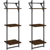 vidaXL Wandschappen 3-laags met stangen 2 st 30x25x100 cm bruineiken