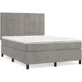 vidaXL Boxspringbed met matras, lichtgrijs, 140x190 cm, fluweel
