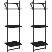 vidaXL Wandschappen 3-laags met stangen 2 st 30x25x100 cm zwart