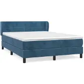 vidaXL Boxspring met matras fluweel donkerblauw 140x200 cm