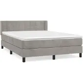 vidaXL Boxspring met matras fluweel lichtgrijs 140x190 cm