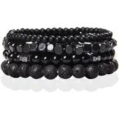 Memphis Stacked Armband - Hout & Agaat Zwart