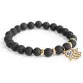 Ancient Wisdom Hamsa / Zwarte Agaat - Edelsteen Armband