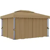 vidaXL Prieel met gordijn 4x3 m aluminium taupe